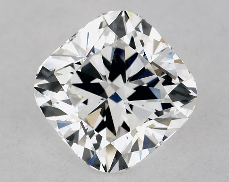 This Lab-Grown diamond 1.04 carat cushion modified E color VS2 clarity has Ideal proportions and a diamond grading report from GIA